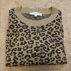 LOFT Women's Animal Print Sweater - Tan and Brown